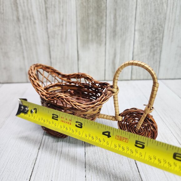 Vintage Wicker Tricycle Carriage Planter Bamboo Rattan 5'' Decorative - Picture 7 of 7